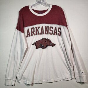 Champion Woman's Long Sleeve T Shirt Distressed Arkansas Razorbacks Size Large